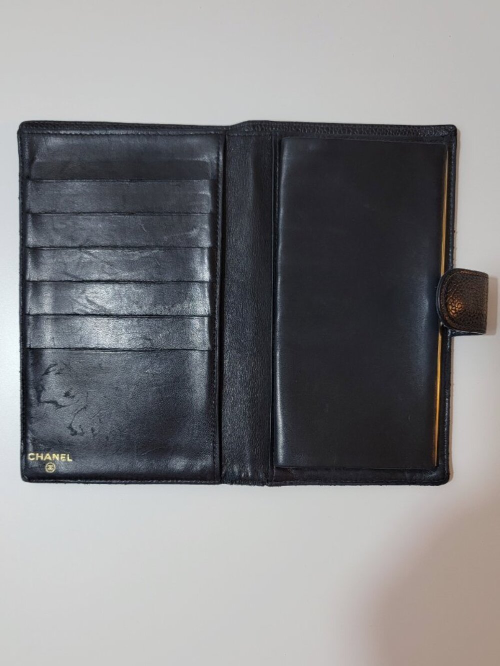 CHANEL Caviar Leather Long Wallet Kisslock Vintage Black CC Logo Made in France - Picture 4 of 11
